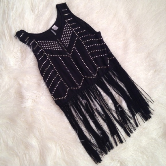 H&M Tops - SOLD H&M Sleeveless Black Fringe Bedazzled Top